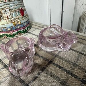 Pink glass bunny candle holders set of 2 coquette